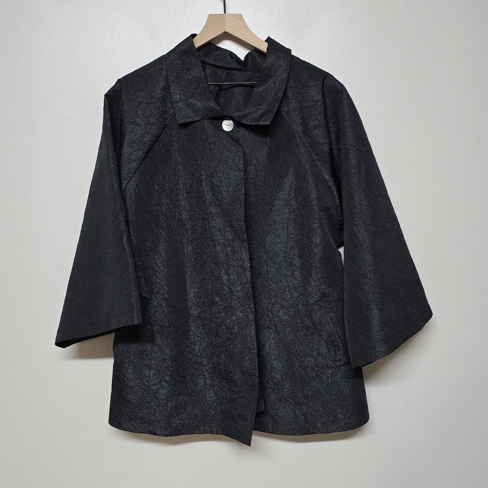 HEYDARI TEXTURE CRINKLED ARTSY LAGENLOOK COLLARED SWING POCKET LUX JACKET OS USA